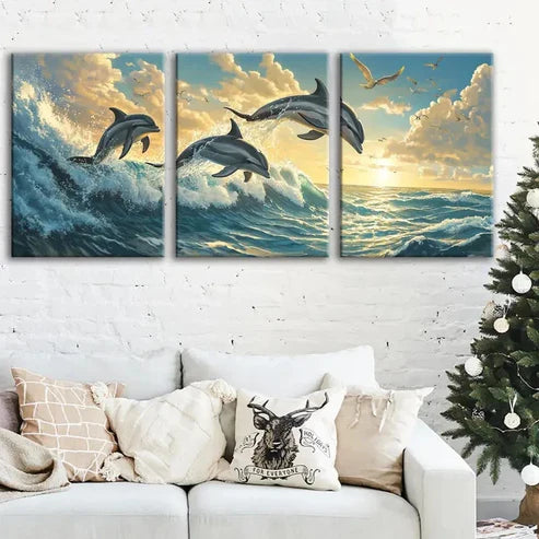 3pcs Dolphin Canvas Wall Art Canvas Unframed - High Quality Print 100% Australian Made Wall Canvas