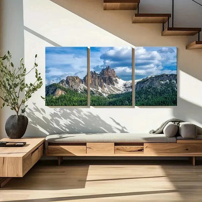 3pcs Snow Mountain Blue Sky & White Clouds Wall Art Set Canvas Framed 40x60cm - High Quality Print 100% Australian Made Wall Canvas Ready to Hang