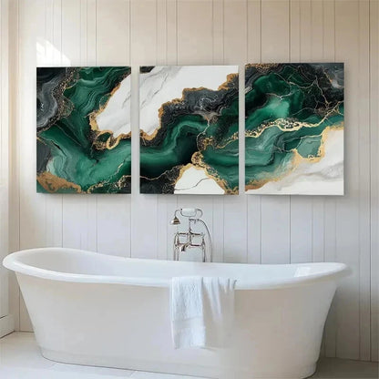 3pcs Green Marble Abstract Vein Texture Perfect Wall Art Set Canvas Framed 40x60cm - High Quality Print 100% Australian Made Wall Canvas Ready to Hang
