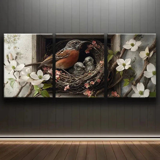 3pcs Charming Bird's Nest Metal Print Ready to Hang Art