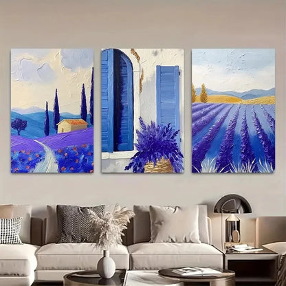 3pcs Lavender Fields in France Watercolor Provence Metal Print Ready to Hang Art