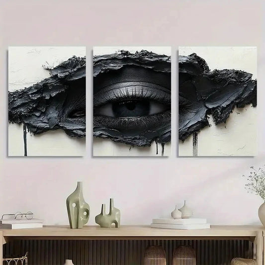 3pcs Black Eyes Abstract Black and White Metal Print Ready to Hang Art