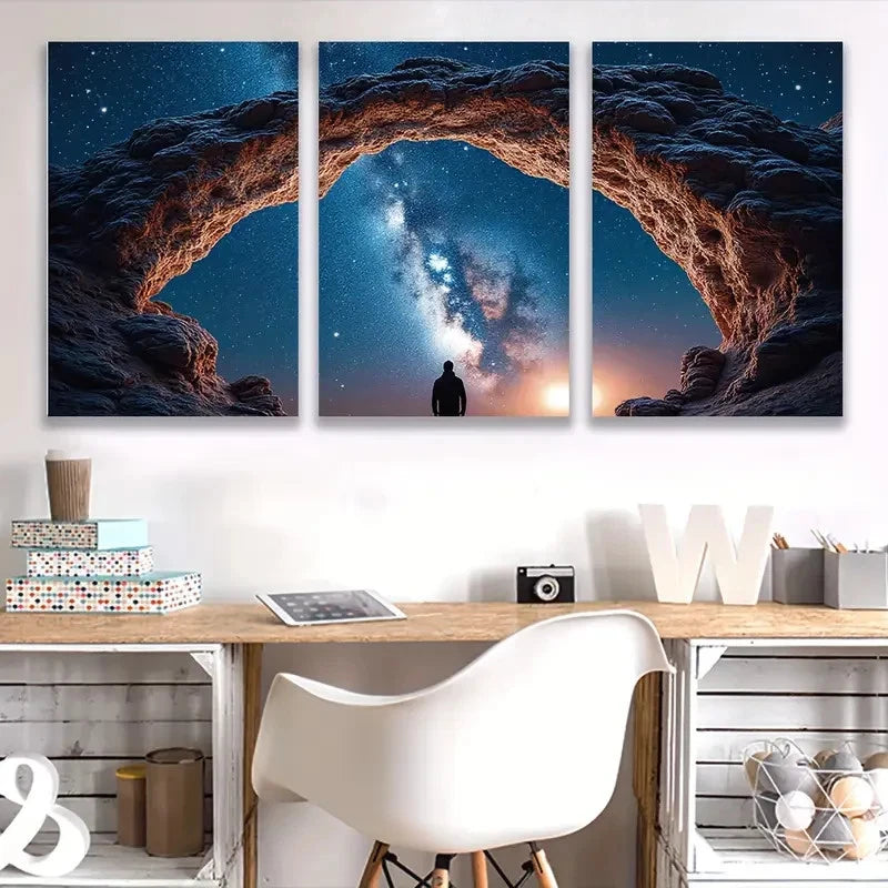 3pcs Starry Sky, Galaxy & Silhouette Figure T Wall Art Set Canvas Framed 60x90cm - High Quality Print 100% Australian Made Wall Canvas Ready to Hang