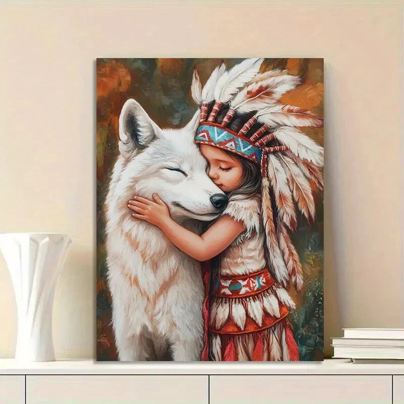 Cute Little Girl Dressed In An Native American 40x60cm Metal Print Ready to Hang