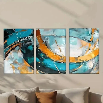 3pcs Blue and Orange Abstract Wall Art Set Canvas Framed 40x60cm - High Quality Print 100% Australian Made Wall Canvas Ready to Hang