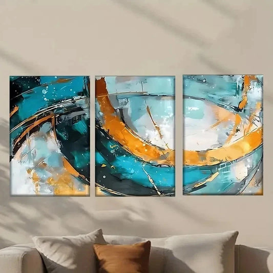 3pcs Blue and Orange Abstract Wall Art Set Canvas Framed 40x60cm - High Quality Print 100% Australian Made Wall Canvas Ready to Hang