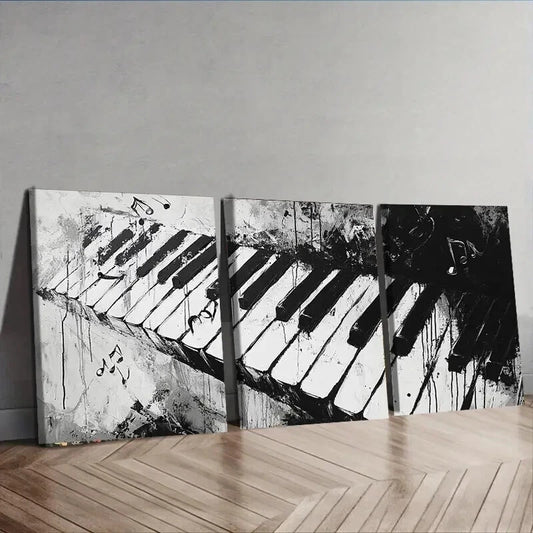 3pcs Black and White Piano Keyboard Perfect Wall Art Set Canvas Framed 60x90cm - High Quality Print 100% Australian Made Wall Canvas Ready to Hang