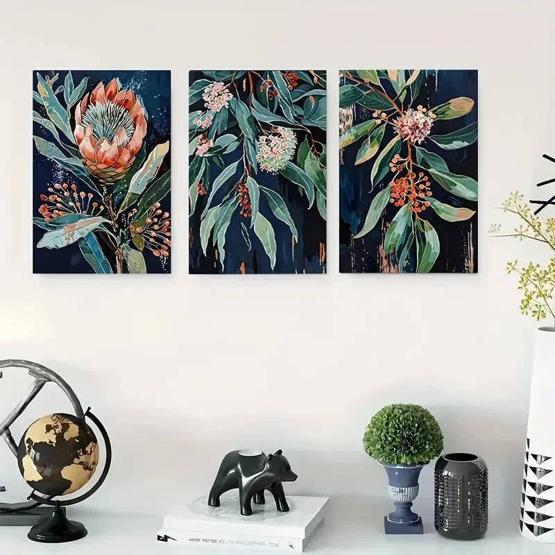3pcs Australian Floral Bohemian Style Spring Metal Print Ready to Hang Art