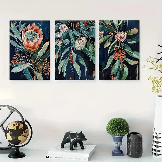3pcs Australian Floral Bohemian Style Spring Metal Print Ready to Hang Art