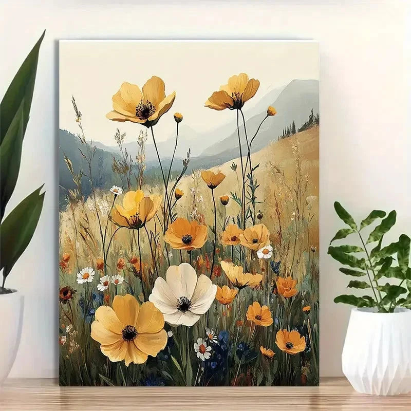 Beautiful Meadow Landscape Minimalist Painting 40x60cm Metal Print Ready to Hang