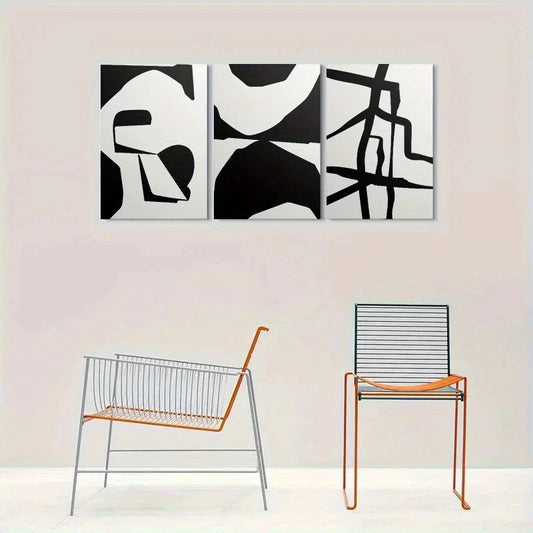 3pcs Abstract Black and White Metal Print Ready to Hang Art