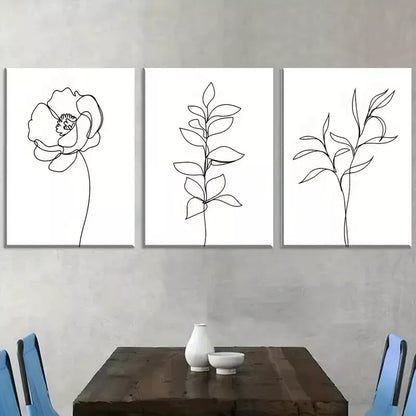 3pcsModern Minimalist Botanical Black LineArt Set Canvas Framed 50x70cm -  High Quality Print 100% Australian Made Wall Canvas Ready to Hang
