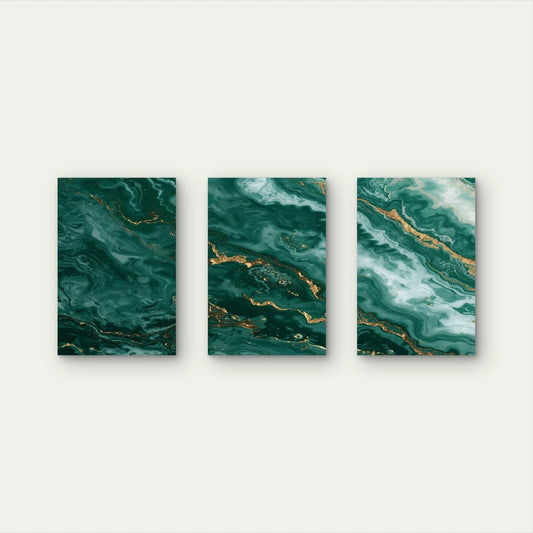 3pcs Green and Gold Fluid Marble Abstract Art Wall Art Set Canvas Framed 60x90cm - High Quality Print 100% Australian Made Wall Canvas Ready to Hang