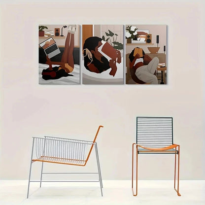 3pcs Modern Abstract Figures Brown Metal Print Ready to Hang Art