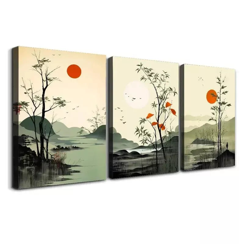 3pcs Stylish Minimalist Sage Green Plant Wall Art Set Canvas Framed 40x60cm - High Quality Print 100% Australian Made Wall Canvas Ready to Hang
