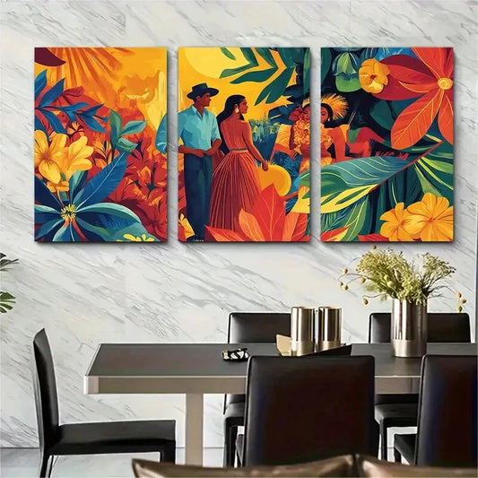 3pcs Colorful Floral & Cultural Scenes Metal Print Ready to Hang Art