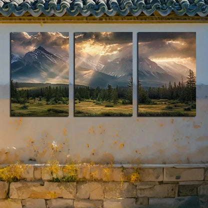 3pcs Majestic Snow-Capped Mountains & Verdant Metal Print Ready to Hang Art