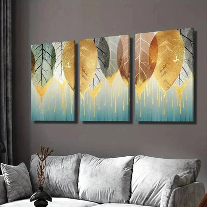 3pcs Designs of Golden Falling Leaves Wall Art Set Canvas Framed 40x60cm - High Quality Print 100% Australian Made Wall Canvas Ready to Hang