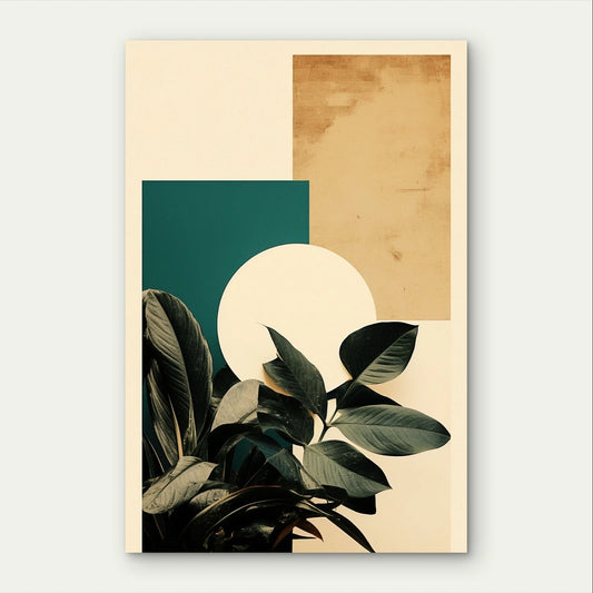 Modern Botanical Foliage and Geometric Shapes 40x60cm Metal Print Ready to Hang