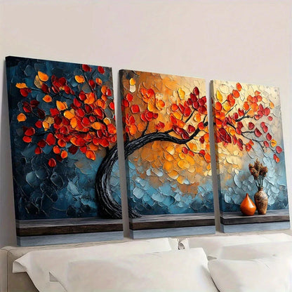 3pcs Autumn Tree Vibrant Fall Foliage Wall Art Set Canvas Framed 40x60cm - High Quality Print 100% Australian Made Wall Canvas Ready to Hang