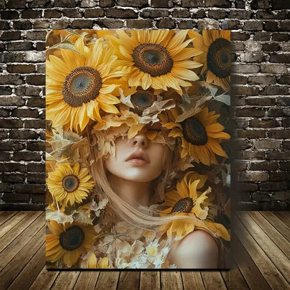 Stunning Sunflower Design with Elegant Woman 40x60cm Metal Print Ready to Hang