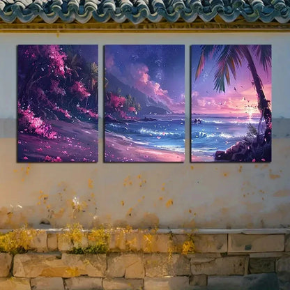 3pcs Vibrant Tropical Beach and Flower Scenery Metal Print Ready to Hang Art