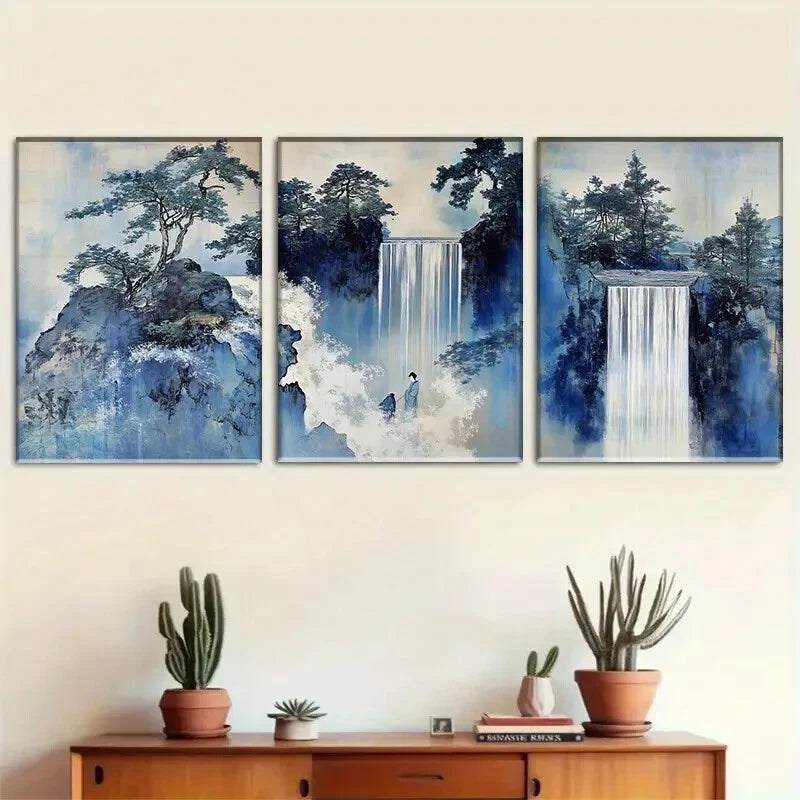 3pcs Waterfalls Pine Trees and Solitary Perfect Wall Art Set Canvas Framed 40x60cm - High Quality Print 100% Australian Made Wall Canvas Ready to Hang