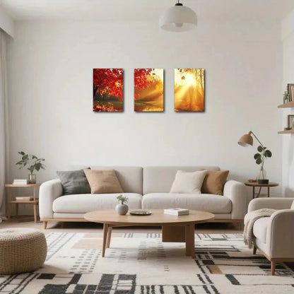 3pcs Vibrant Autumn Forest Abstract Art Prints Metal Print Ready to Hang Art