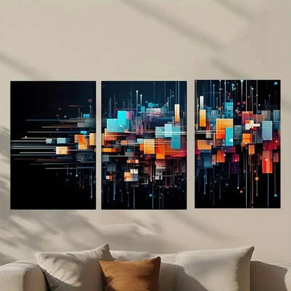 3pcs Abstract Colorful Squares And Lines Wall Art Set Canvas Framed 40x60cm - High Quality Print 100% Australian Made Wall Canvas Ready to Hang