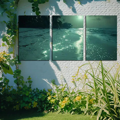 3pcs Glowing Beach Moonlit Scene Metal Print Ready to Hang Art