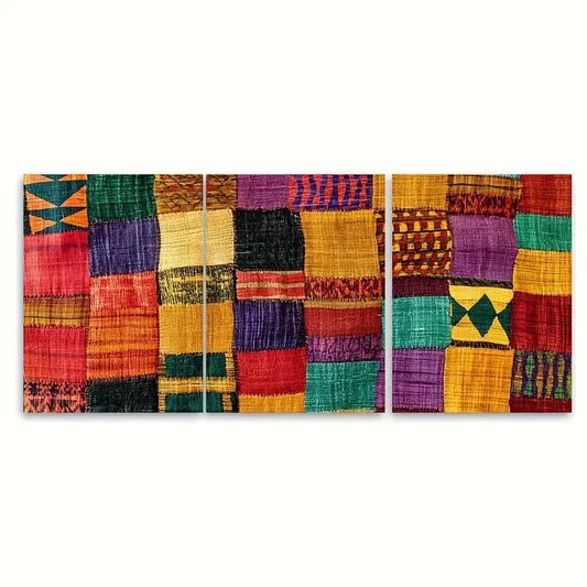 3pcs Ethiopian Handwoven Textile Rustic African Metal Print Ready to Hang Art