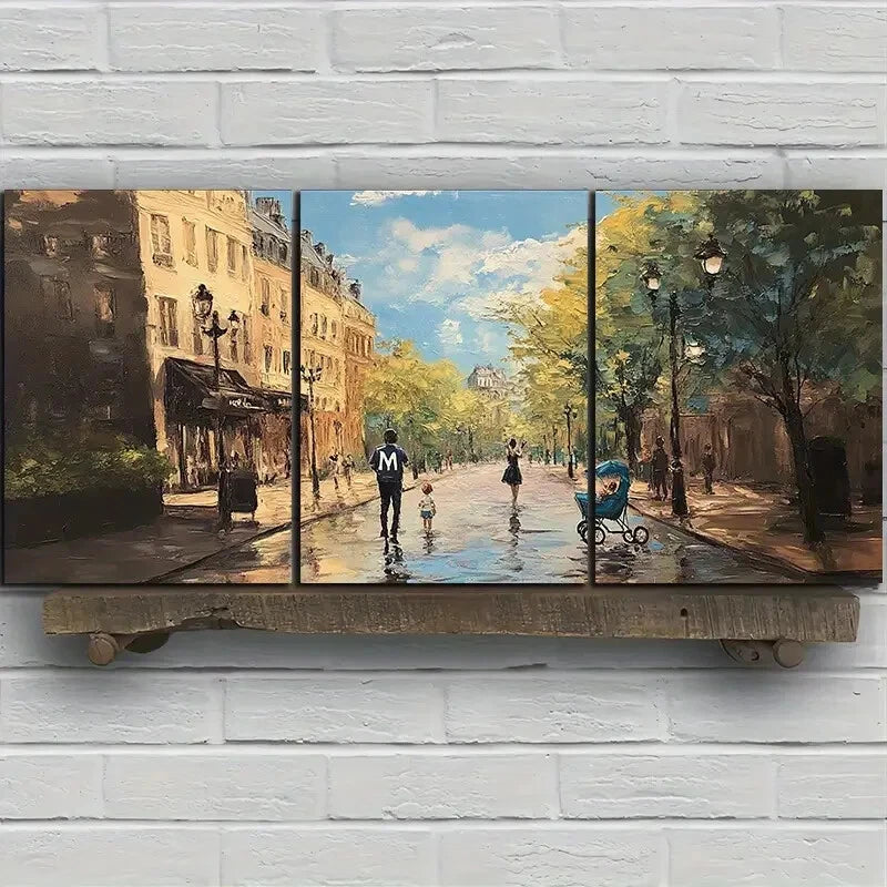 3pcs Chariots And Crowds on The Square Metal Print Ready to Hang Art