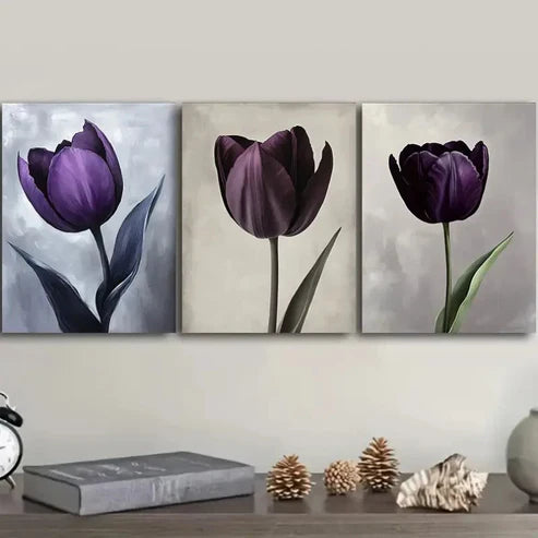 3pcs Featuring a Purple Tulip Wall Art Set Canvas Unframed – High Quality Print, 100% Australian Made Wall Canvas