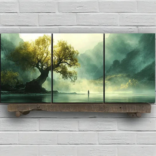 3pcs The Trees on The Island Painting Metal Print Ready to Hang Art