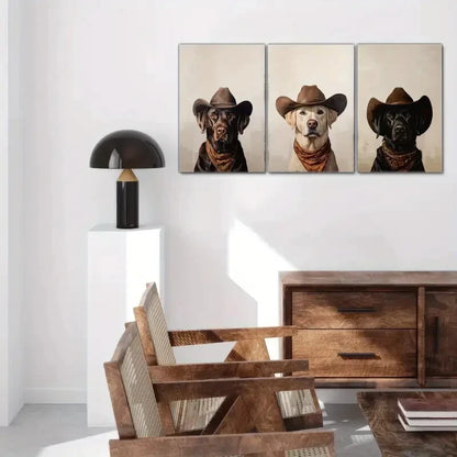 3pcs Beautiful Labrador Dog Print with Cowboy Hat Metal Print Ready to Hang