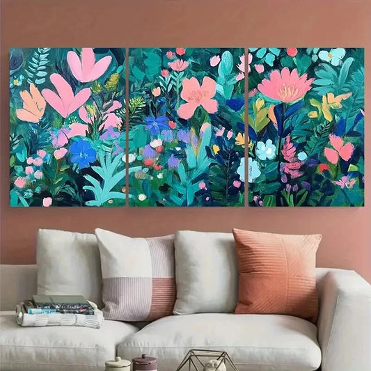 3pcs Colorful Botanical Floral Illustration Metal Print Ready to Hang Art