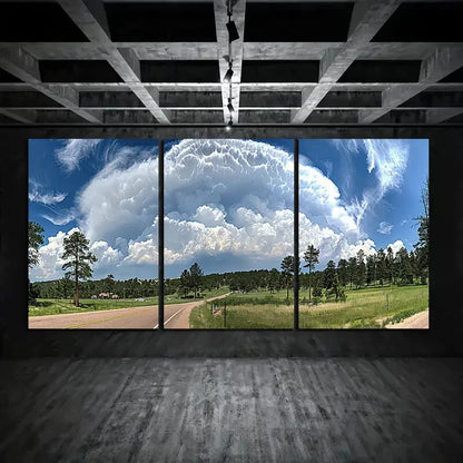 3pcs Oversized Cloud Green Trees Metal Print Ready to Hang Art