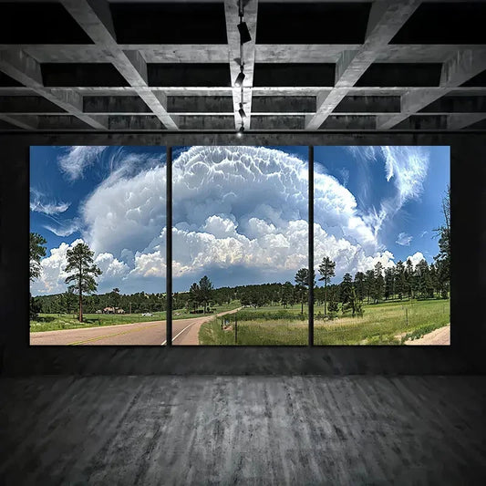 3pcs Oversized Cloud Green Trees Metal Print Ready to Hang Art