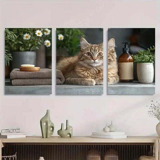 3pcs Comfort Charming Wash Your Small Paws Cat Metal Print Ready to Hang Art