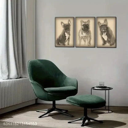 3pcs Vintage Adorable French Bulldog Puppies Metal Print Ready to Hang Art