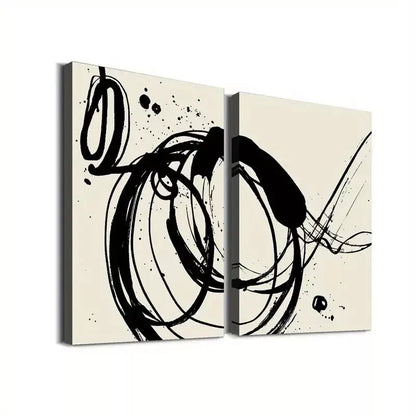 2 Piece Abstract Black Ink Art Framed 50x75cm - High Quality Print 100% Australian Made Wall Canvas Ready to Hang - Bella Home Decor