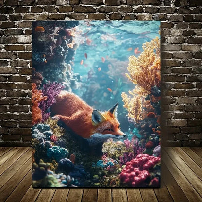 Vibrant Colors Scene of Fox Rolling Painting 40x60cm Metal Print Ready to Hang