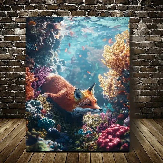 Vibrant Colors Scene of Fox Rolling Painting 40x60cm Metal Print Ready to Hang