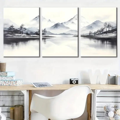 3pcs Black and White Mountain Lake Nature Metal Print Ready to Hang Art