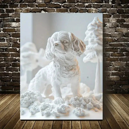 Beautiful Snowy Winter Scene Celtic Spaniel Painting 40x60cm Metal Print Ready to Hang