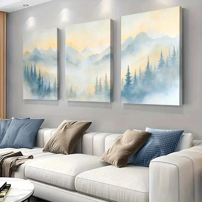 3pcs Misty Mountain Forest Sunrise Wall Art Set Canvas Framed 40x60cm - High Quality Print 100% Australian Made Wall Canvas Ready to Hang