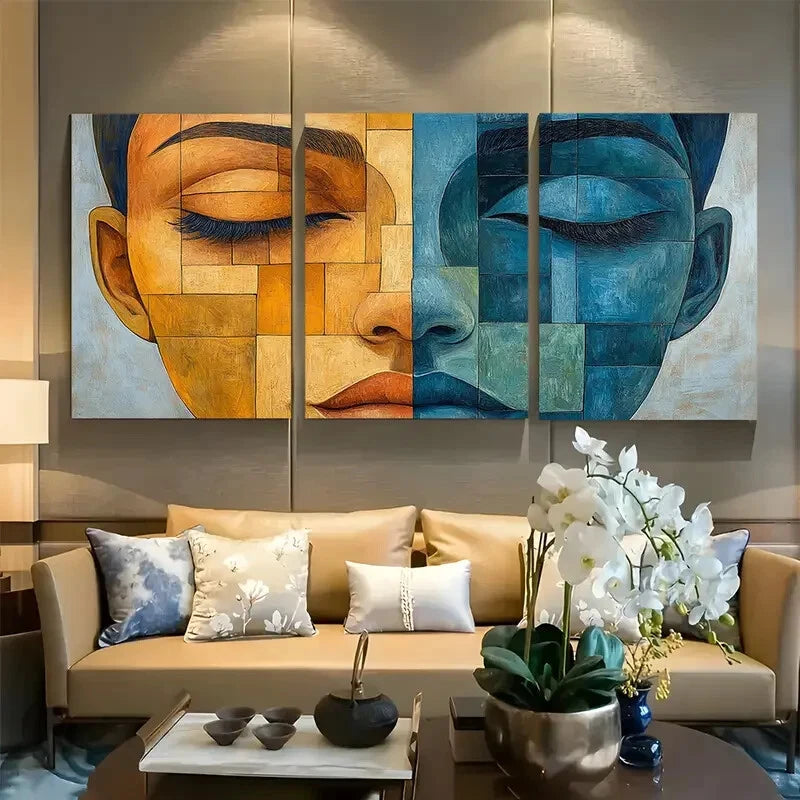 3pcs Dreaming Of You Cubism Woman Faces Metal Print Ready to Hang Art