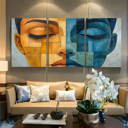 3pcs Dreaming Of You Cubism Woman Faces Metal Print Ready to Hang Art