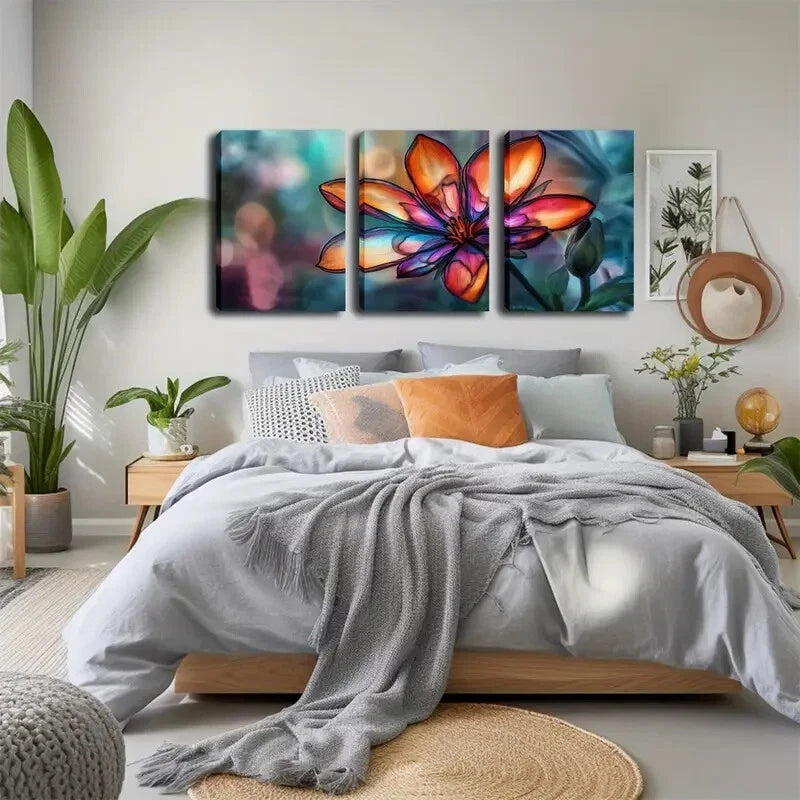 3pcs Vibrant Floral Colorful Flowers Perfect Wall Art Set Canvas Framed 40x60cm - High Quality Print 100% Australian Made Wall Canvas Ready to Hang