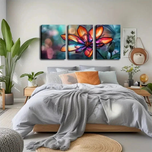 3pcs Vibrant Floral Colorful Flowers Perfect Wall Art Set Canvas Framed 40x60cm - High Quality Print 100% Australian Made Wall Canvas Ready to Hang
